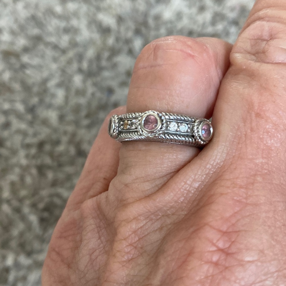 Judith Ripka size 6 ring with pink stones